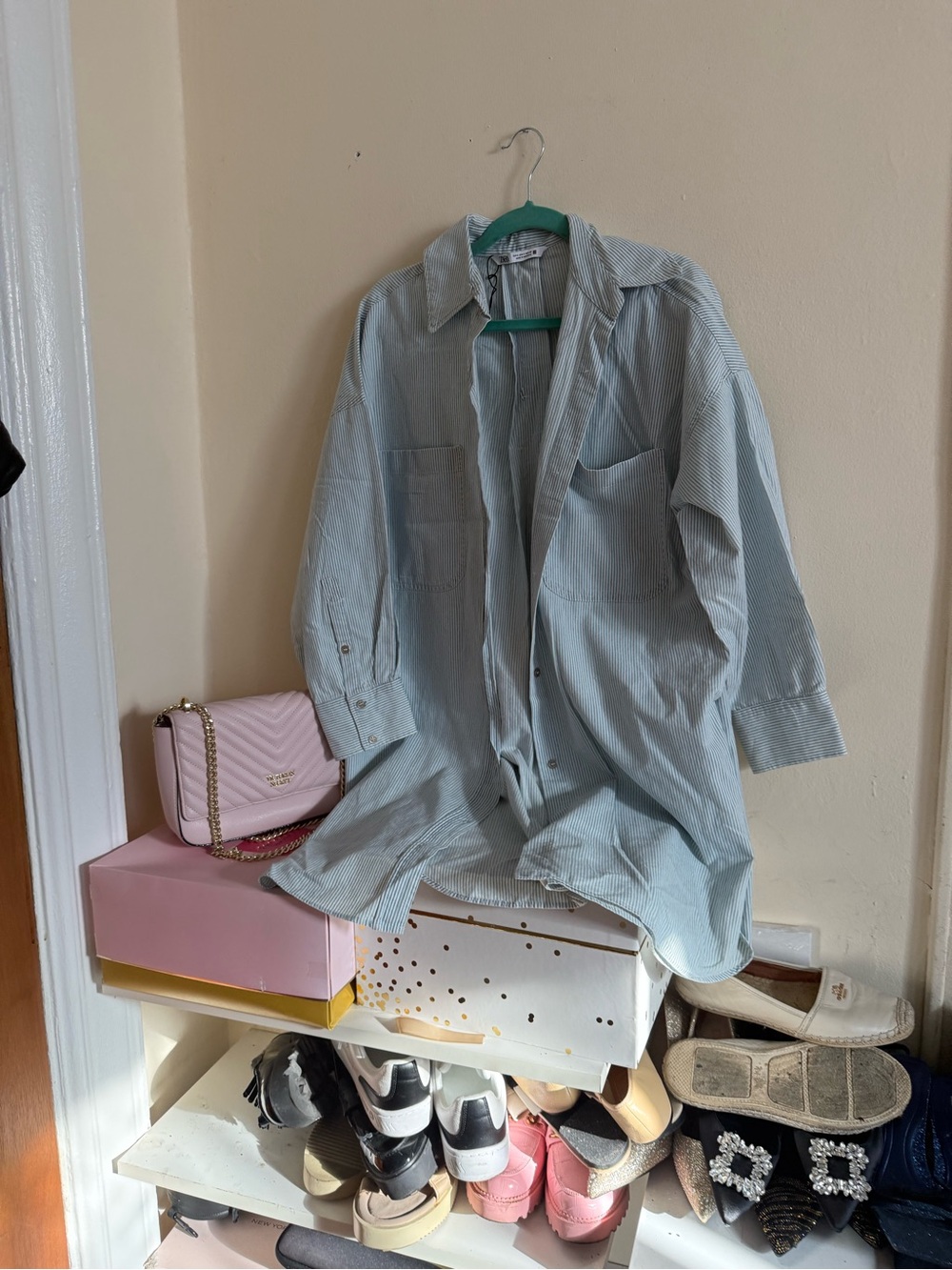 Zara Pale Blue and White Pinstripe Shirt